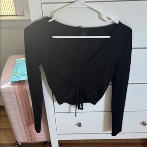Black Long Sleeve Ruched Top